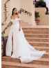 Off Shoulder White Organza High Split Classic Wedding Dress